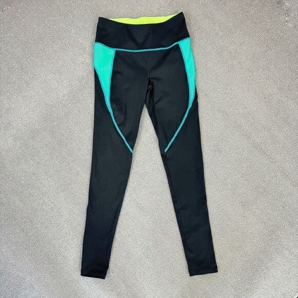 Victoria’s Secret‎ Sport Mesh Accent Ankle Leggings Black Teal Small Mid Rise - Picture 4 of 11